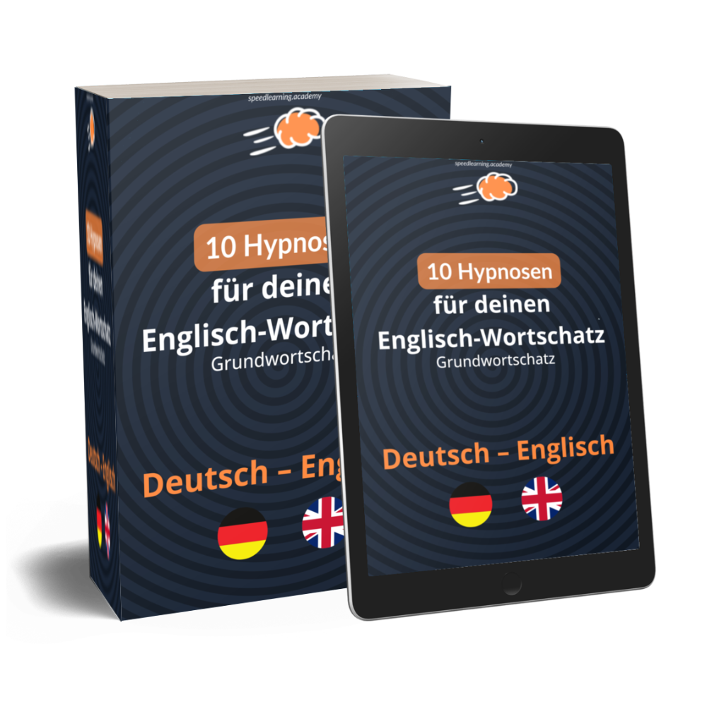 Buch und Tablet mit Cover 10 Hypnosen - Englisch Grundwortschatz